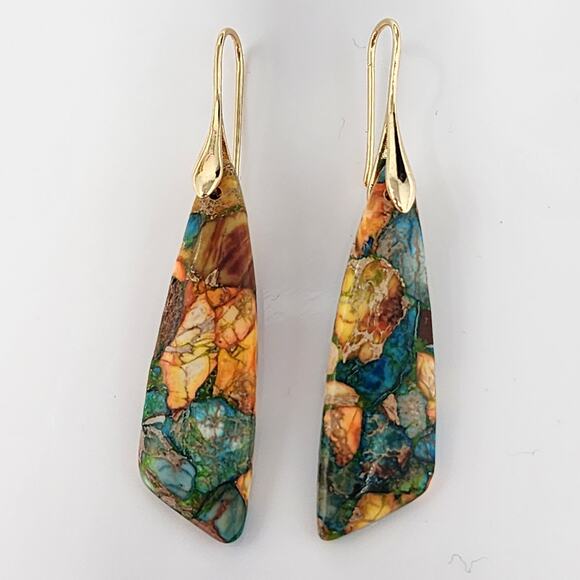 Boho Emperor Stone Orange Blue Earrings - Picture 2 of 4